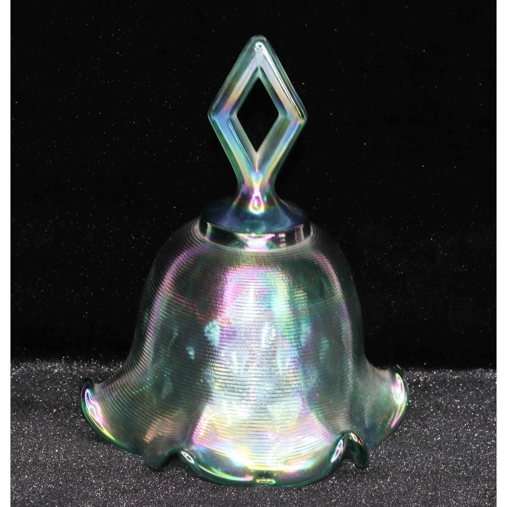 Ventage Fenton Glass Green Opalescent Bell Fluted Bottom Diamond Handle 5.5"
